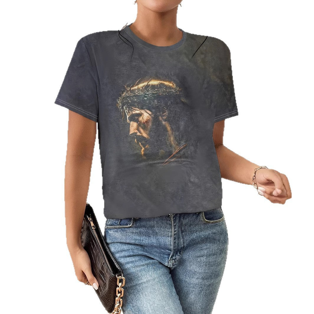 Women's 3D Printed Pattern Garden Collar Short Sleeve