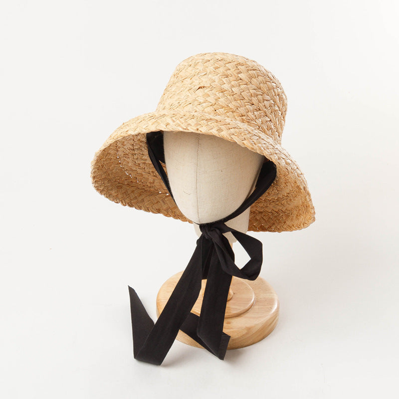 Vintage Flat Top Fold Down Brim Children's Straw Hat