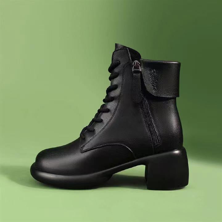 Womens Autumn Chunky-Soled Fashionable All-Match Vintage Leather Boots