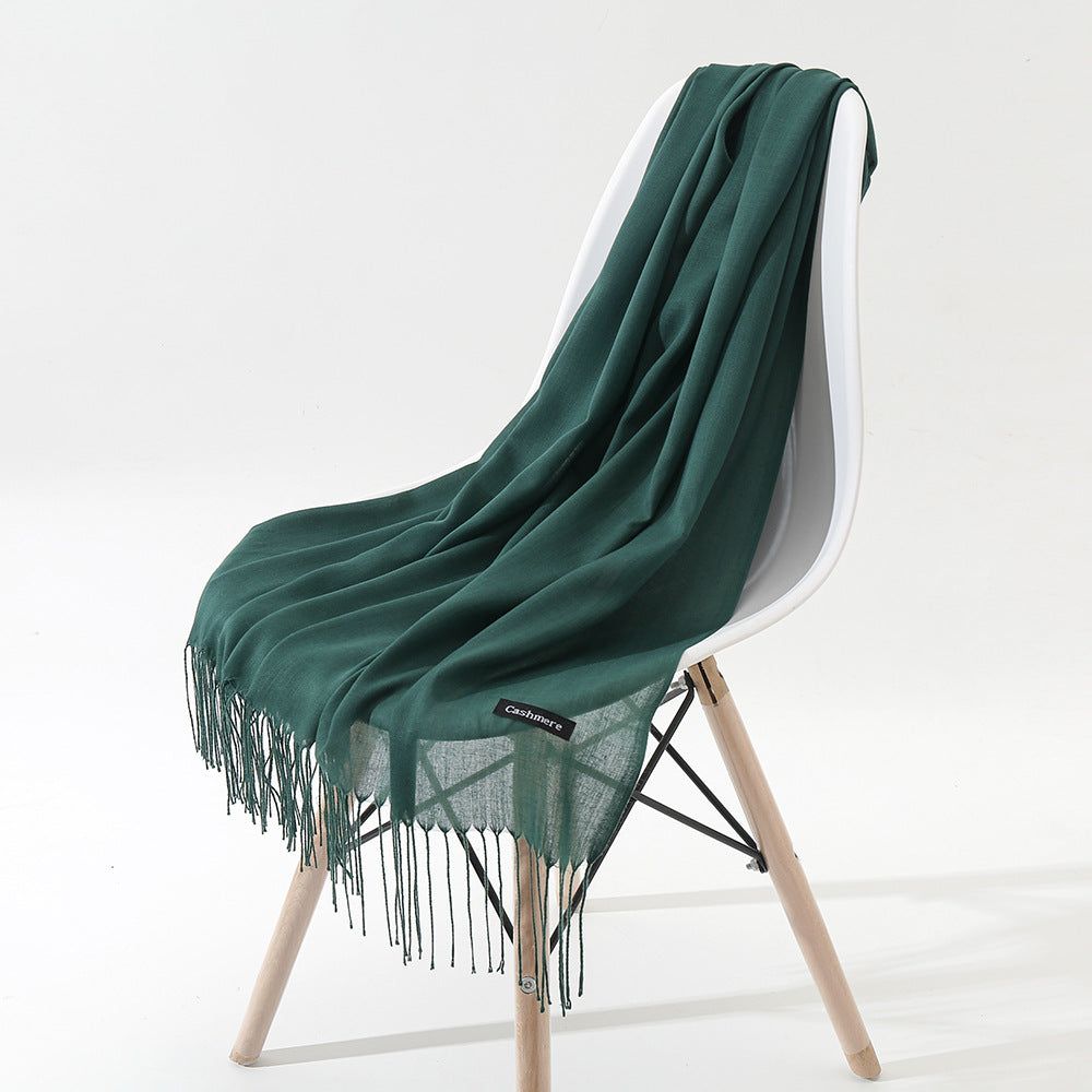 New Japanese And Korean Women's Long Autumn And Winter Cashmere-like Simple And Comfortable Versatile Fashion Solid Color Tassel Scarf Shawl