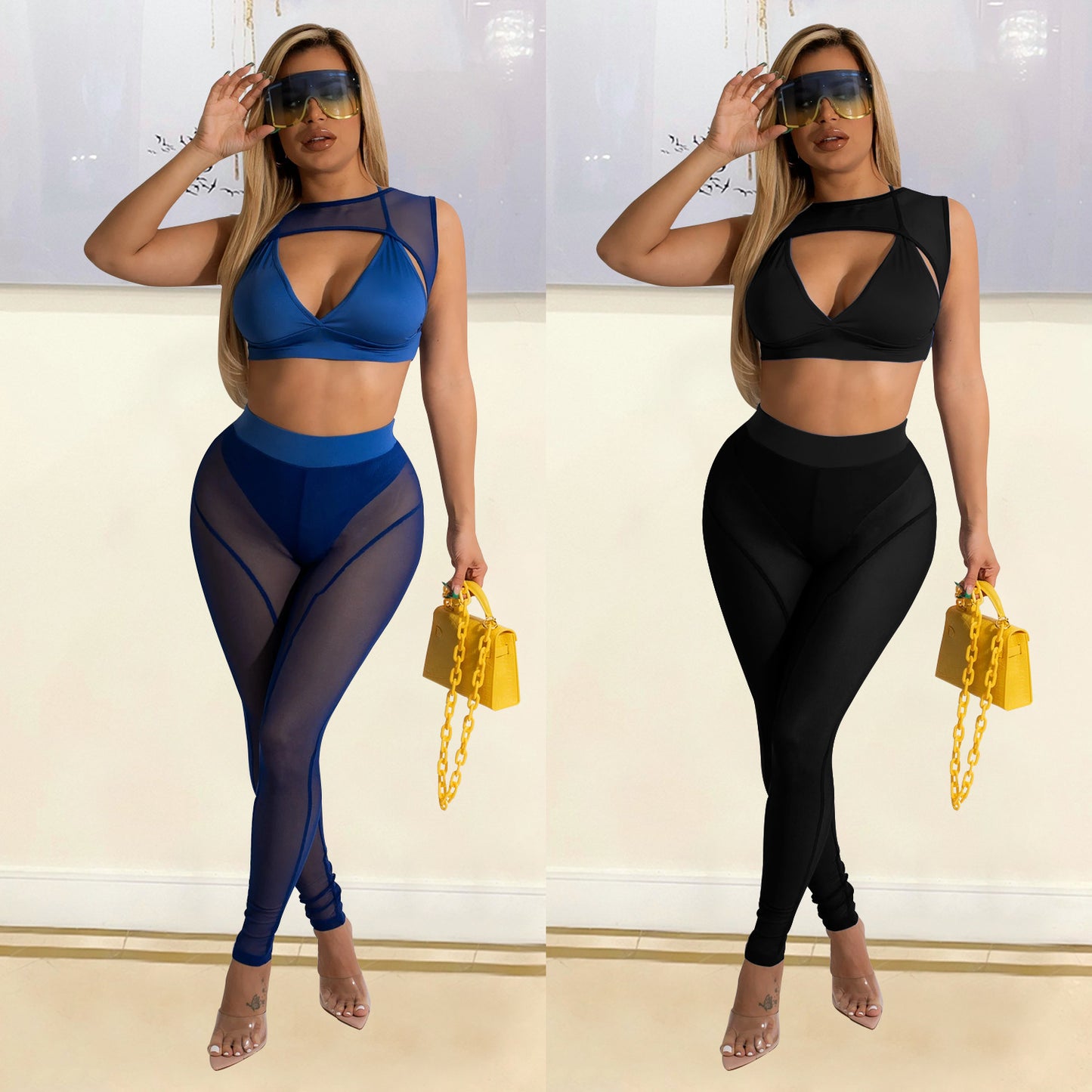 Women's Skinny Mesh See-Through Panel Leggings
