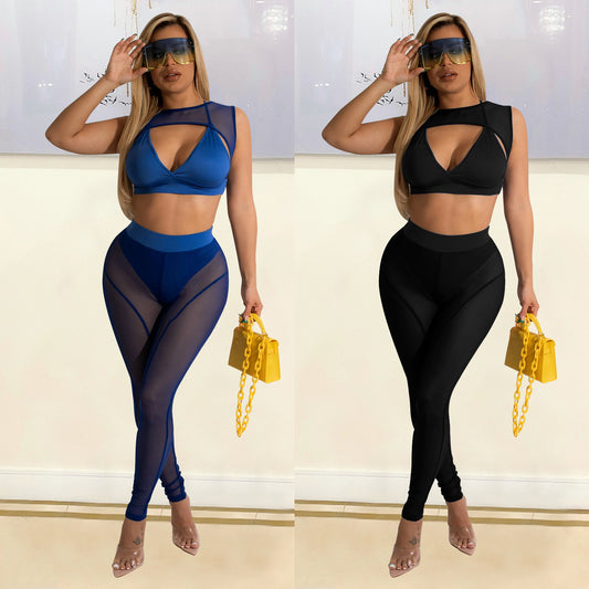 Women's Skinny Mesh See-Through Panel Leggings