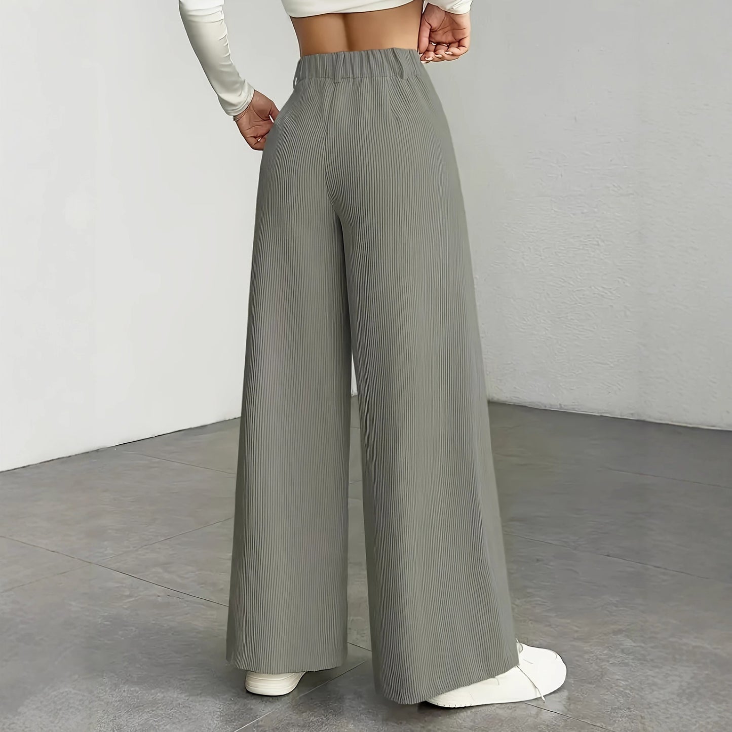 High Waist Wide Leg Pants With Vertical Stripes Straight Mopping Pants Commuter's All-matching