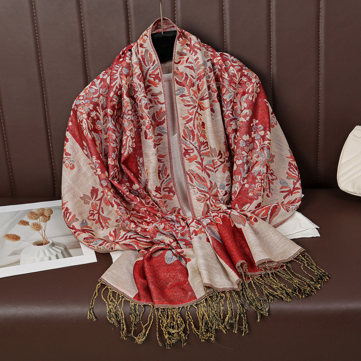 Ethnic-style Sunflower Tassel Scarf With A Trendy Print