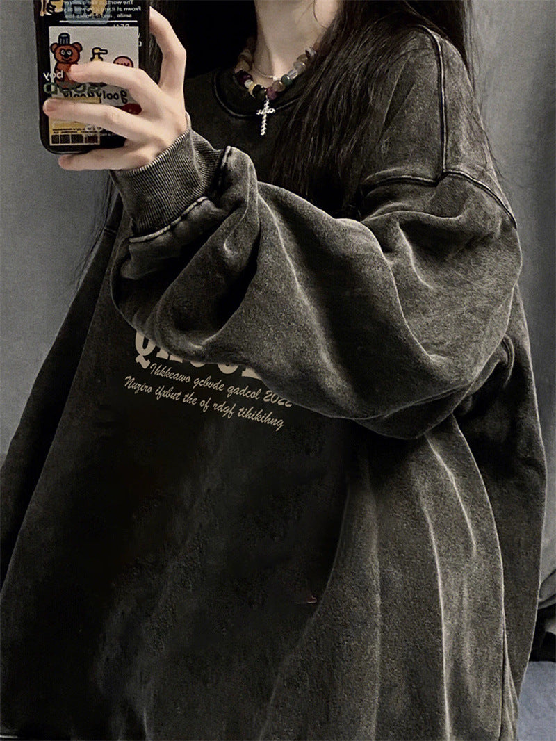 American Retro Washed Distressed Sweater For Women Spring And Autumn