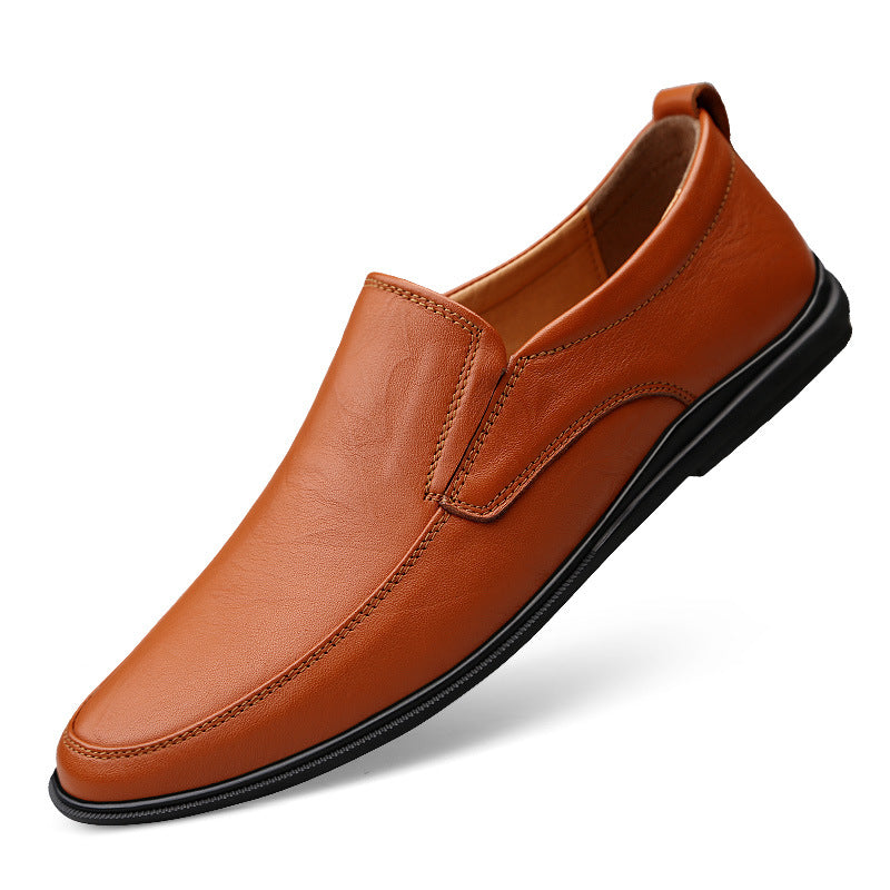 Men's Flat Driving Lazy Four Seasons Cowhide Leather Shoes