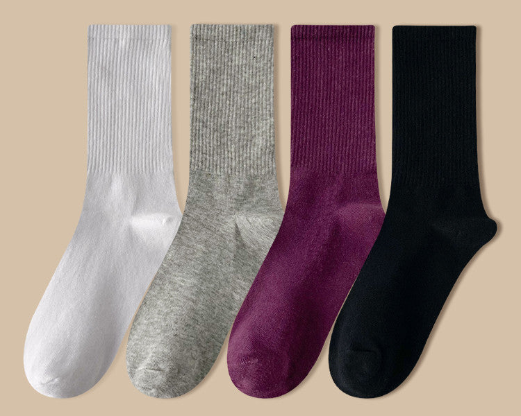 Solid Color Women's Mid Tube Socks Pure Cotton Tide Black