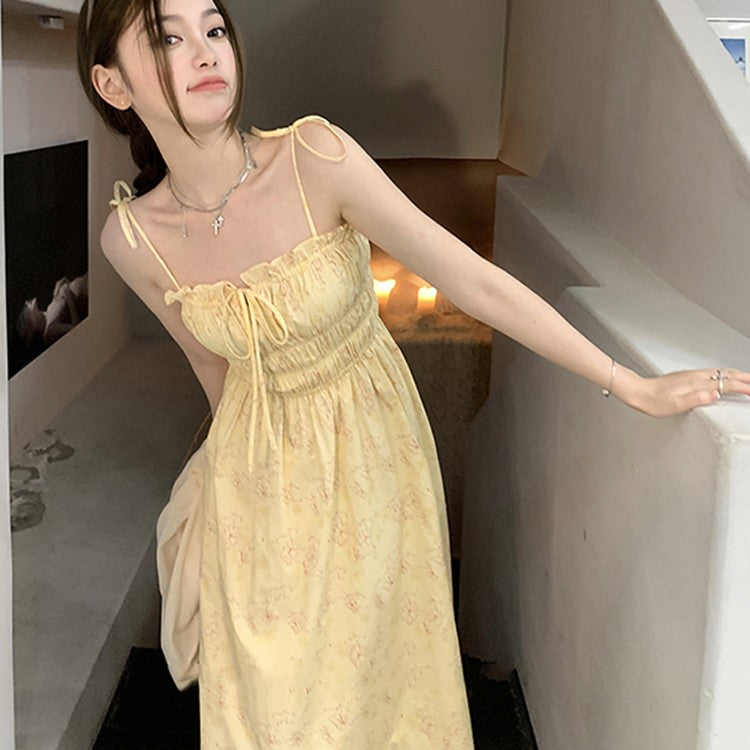 Yellow Floral Suspender Dress For Children