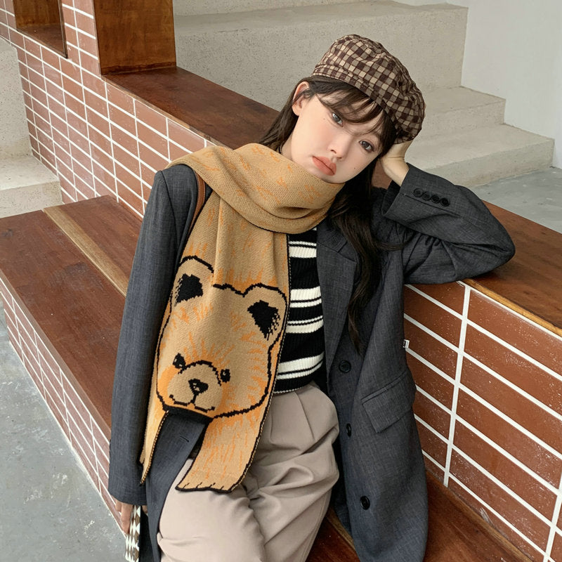 Cute Tiger Knitted Wool Shawl Students Warm-keeping Scarf