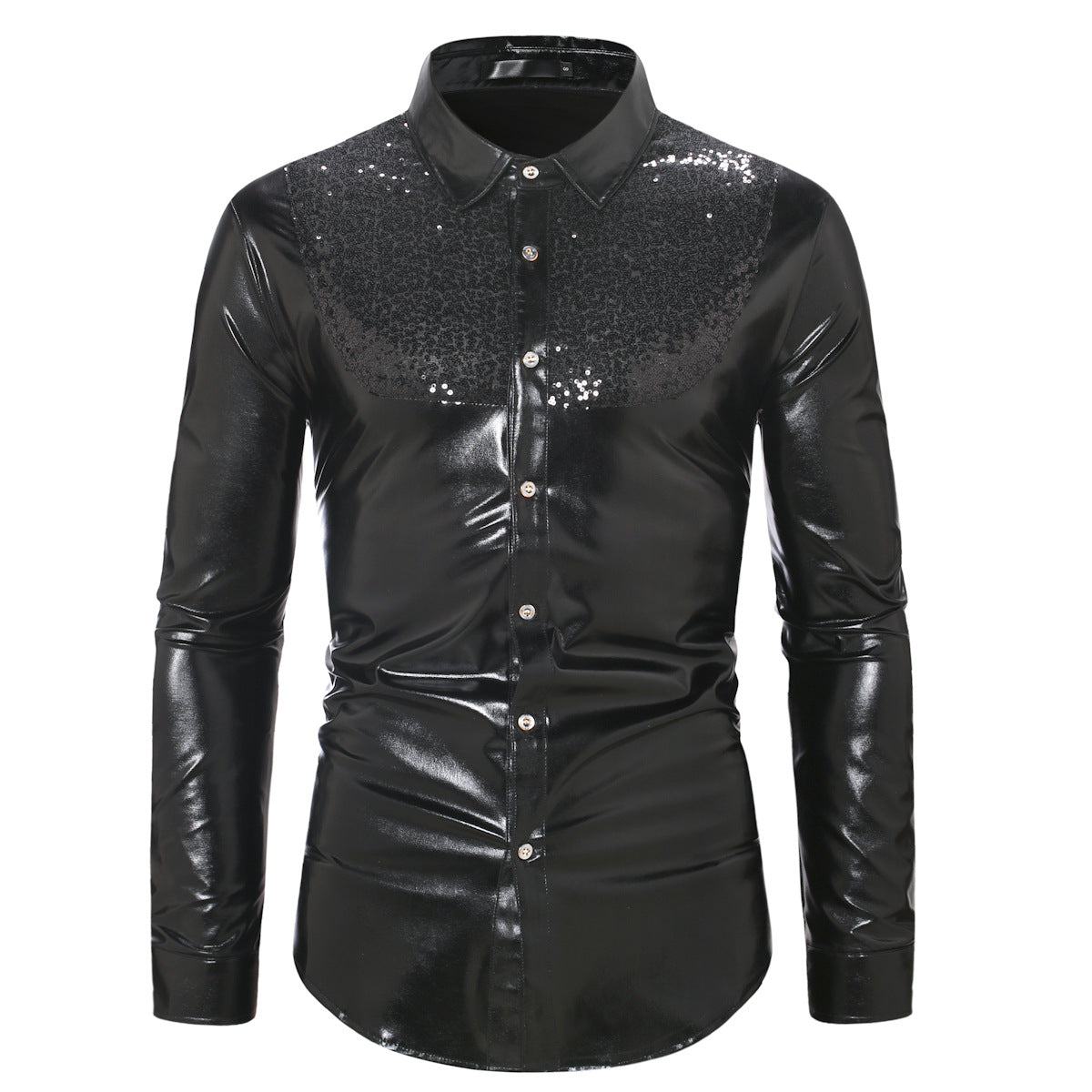 Autumn New Fashion Color-blocking Sequin Disco Shirt