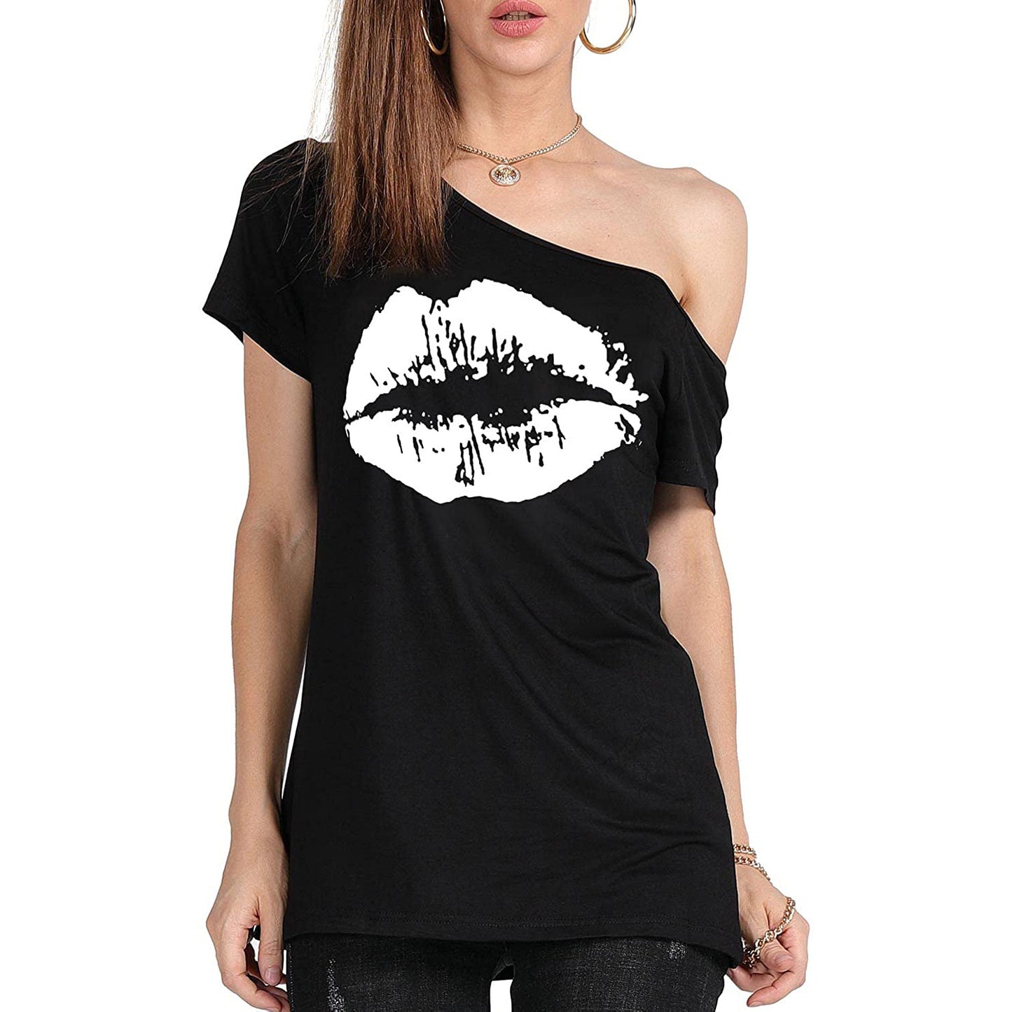 Women's Loose Shoulder Versatile Printed T-shirt