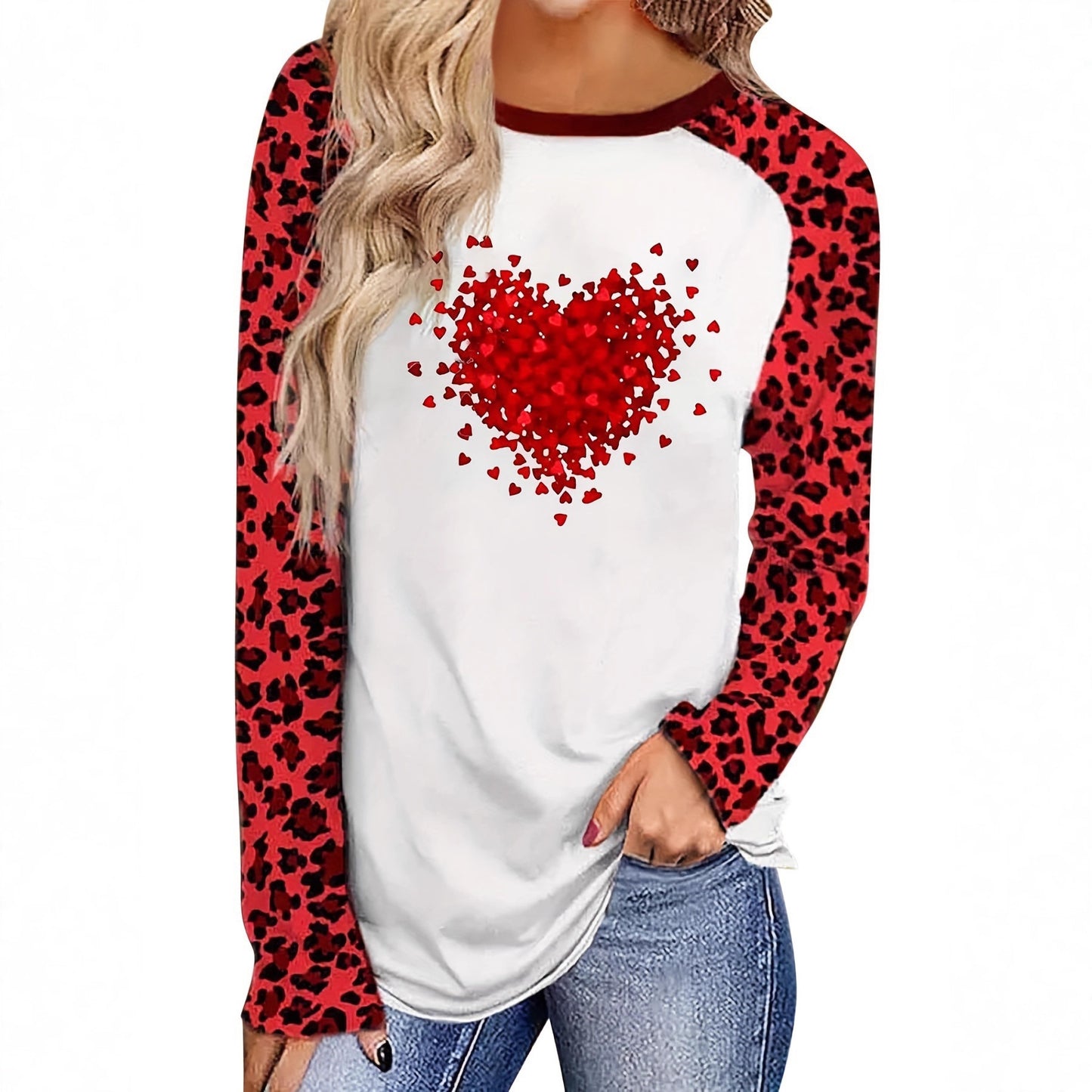 Plus Size Women's Printed Holiday Long Sleeve T-shirt
