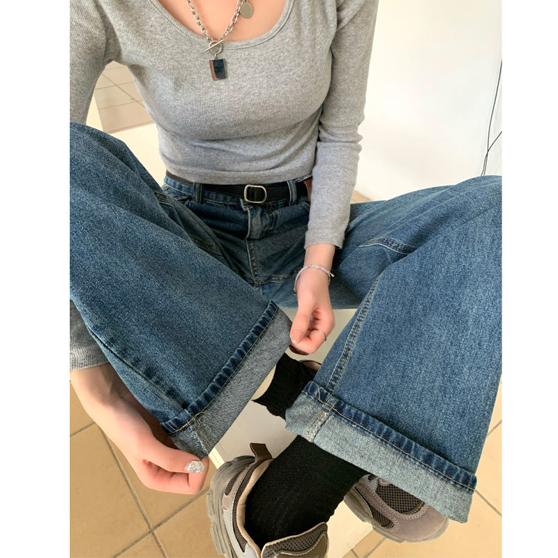 Højkvalitets populære retro straight jeans til kvinder