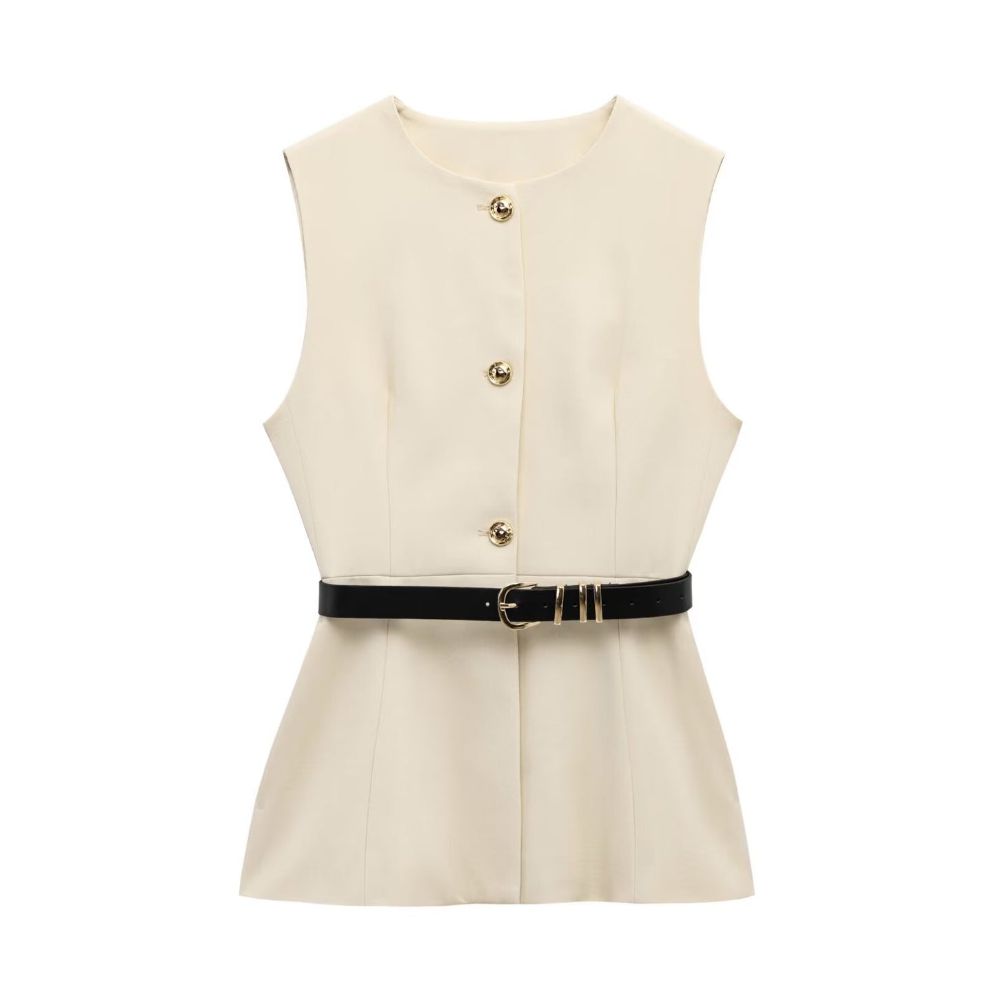 Women's Belt Simple Sleeveless Round Neck Vest Jacket