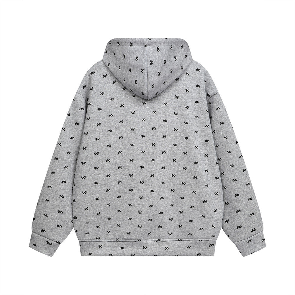 Full Printed Bow Zipper Sweater Design Sense High Street Trendy Men And Women
