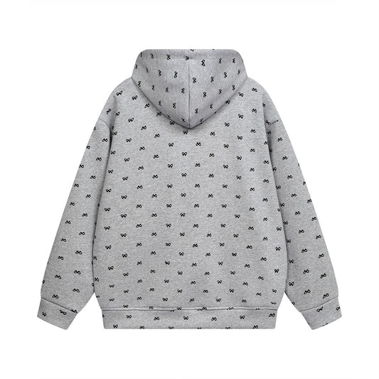 Full Printed Bow Zipper Sweater Design Sense High Street Trendy Men And Women