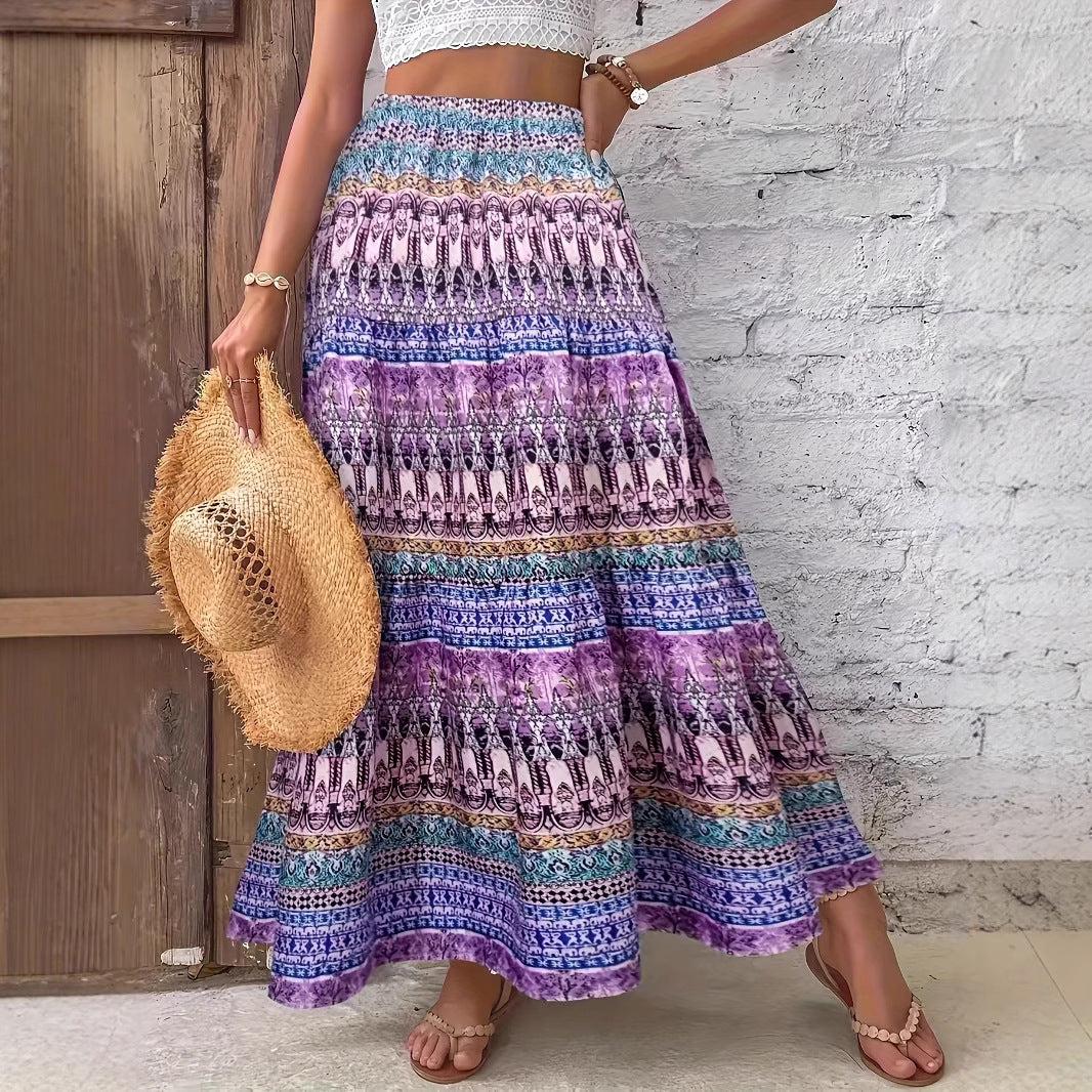 Women's New Casual Fashion Floral Print Midi Skirt