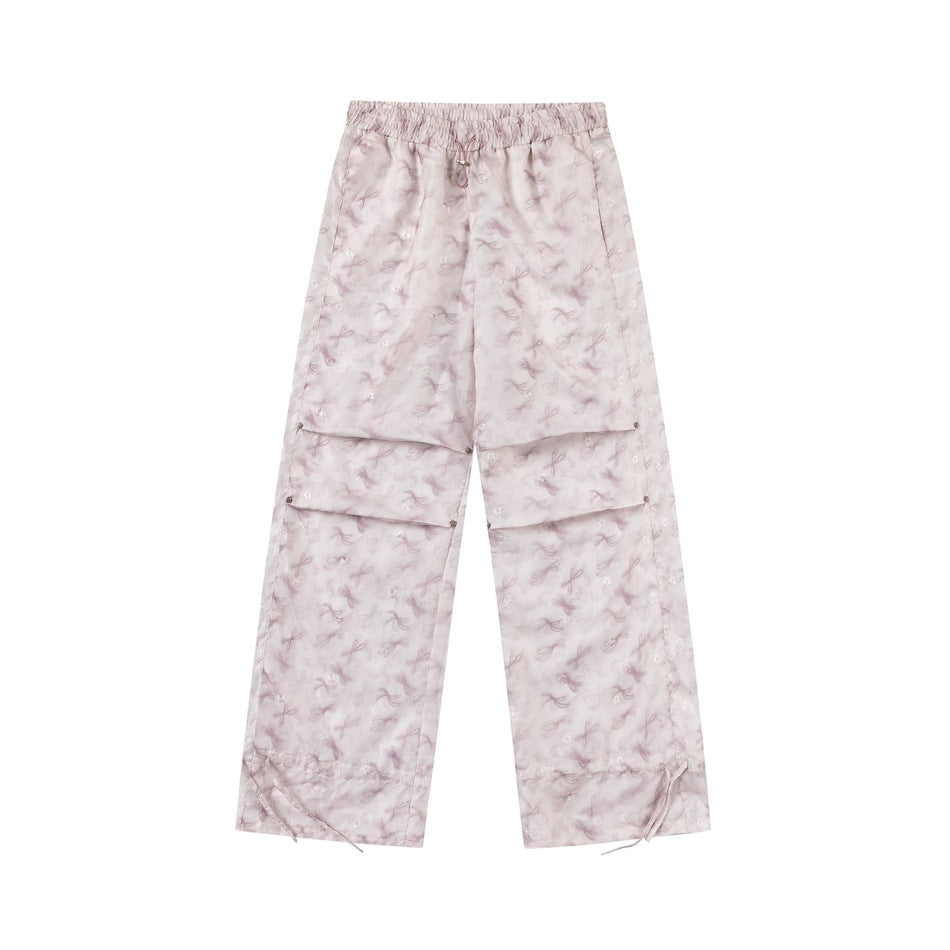 Millennium Style Bow Small Flower Embroidery Retro Trousers Women
