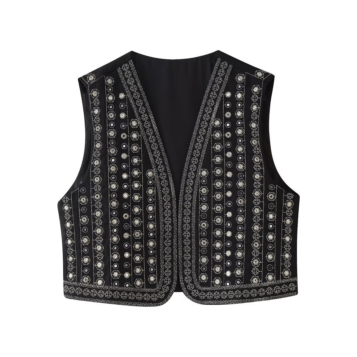 New Autumn Fast-Fashion Beaded Embroidery VestChesnut