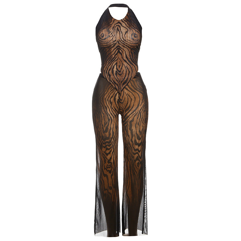 Printed Sleeveless Top Tight Trousers Suit For Women