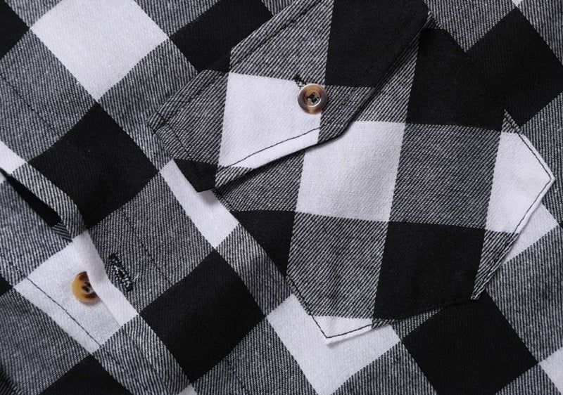 Long-sleeved Pocket Checked Shirt With A Lapel For Young Men In Autumn And