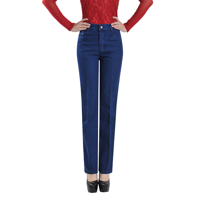 Fall Winter Women's Trousers Stretch Straight Leg Slim High Waisted Jeans