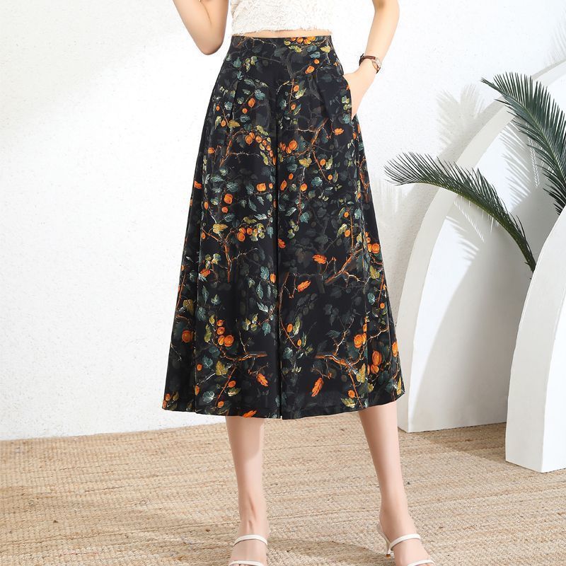 Women's Pants High Waist Wide Leg Pants Polka Dot Floral Half-length