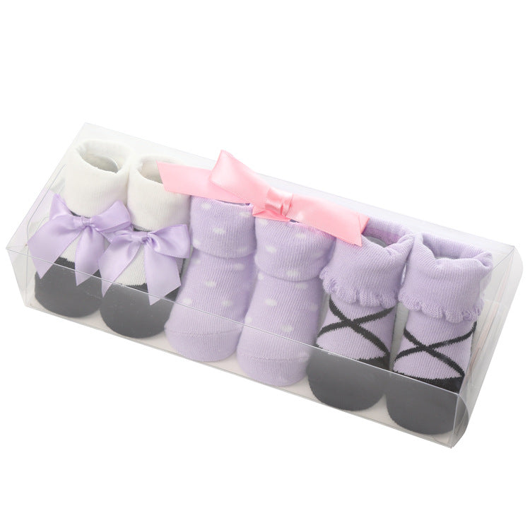 Cute Cartoon Solid Color Polka Dot Letters Striped Bow Baby Socks Set