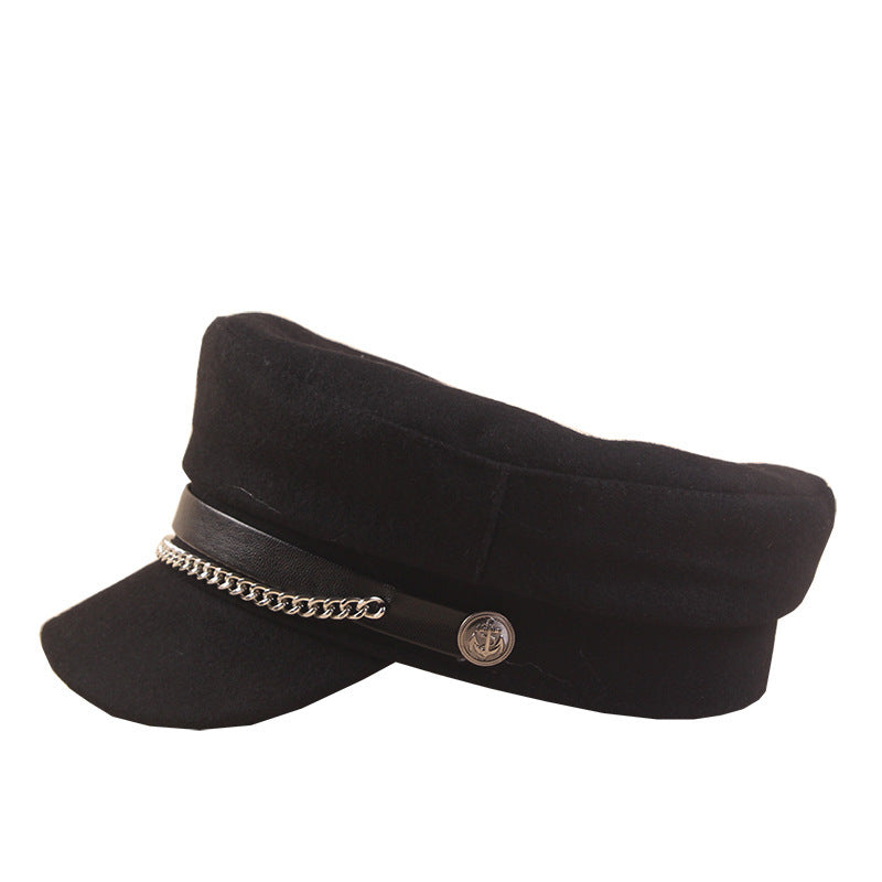 Women's Fashion Simple Tweed Flat Top Hat