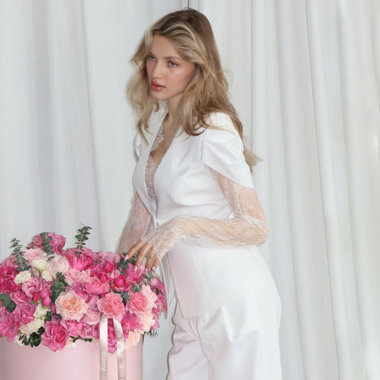 Womens Lace-Panel Single-Buckle Blazer