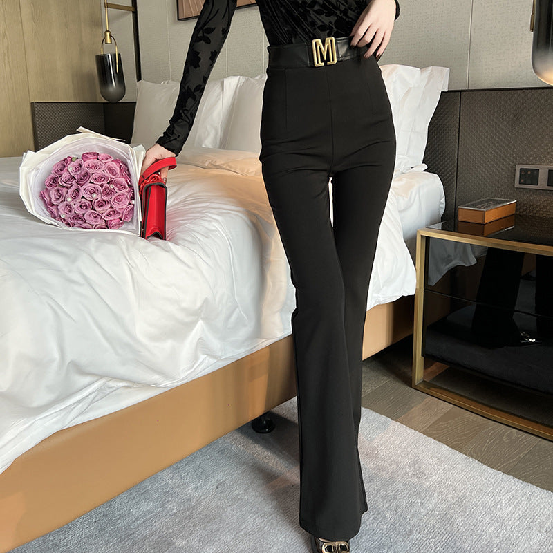 Slim-fit Slimming High Waist Black Trousers