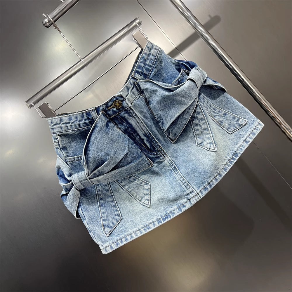 Three-dimensional Bow Denim Skirt