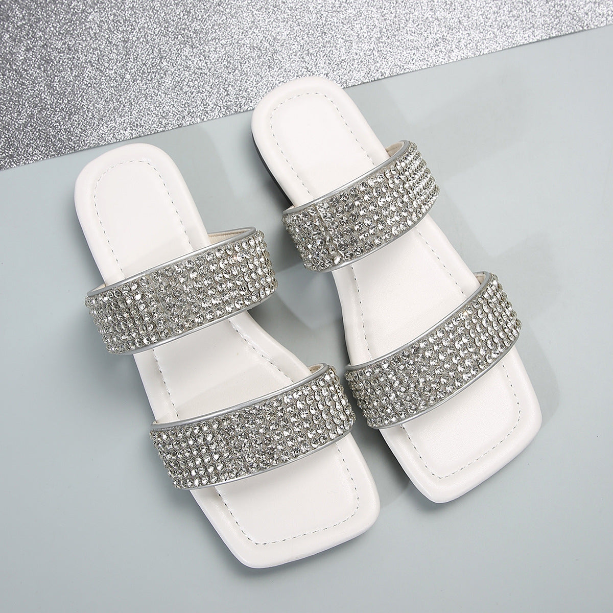Women's Flat Plus Size Slippers Rhinestone