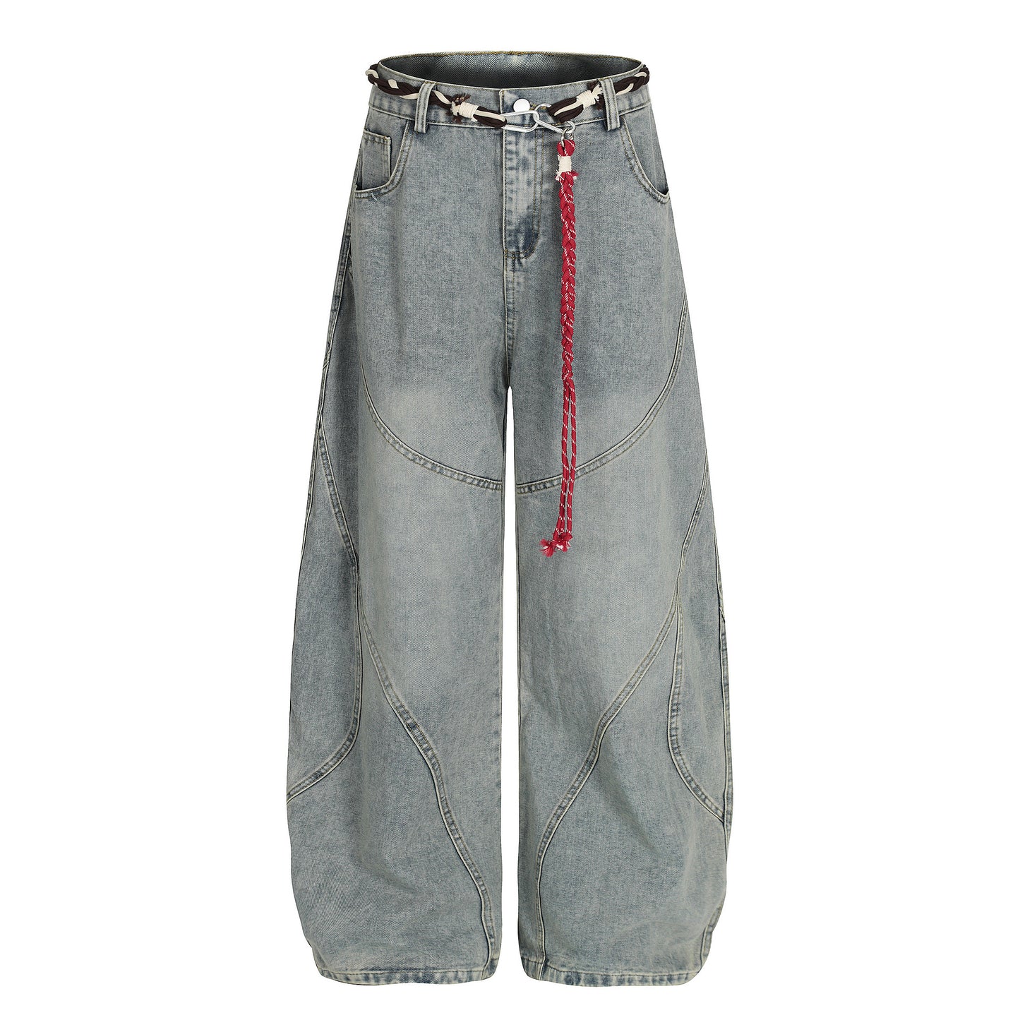 Retro Patchwork Taljekæde Vasket Machete Jeans Til Mænd Og Kvinder