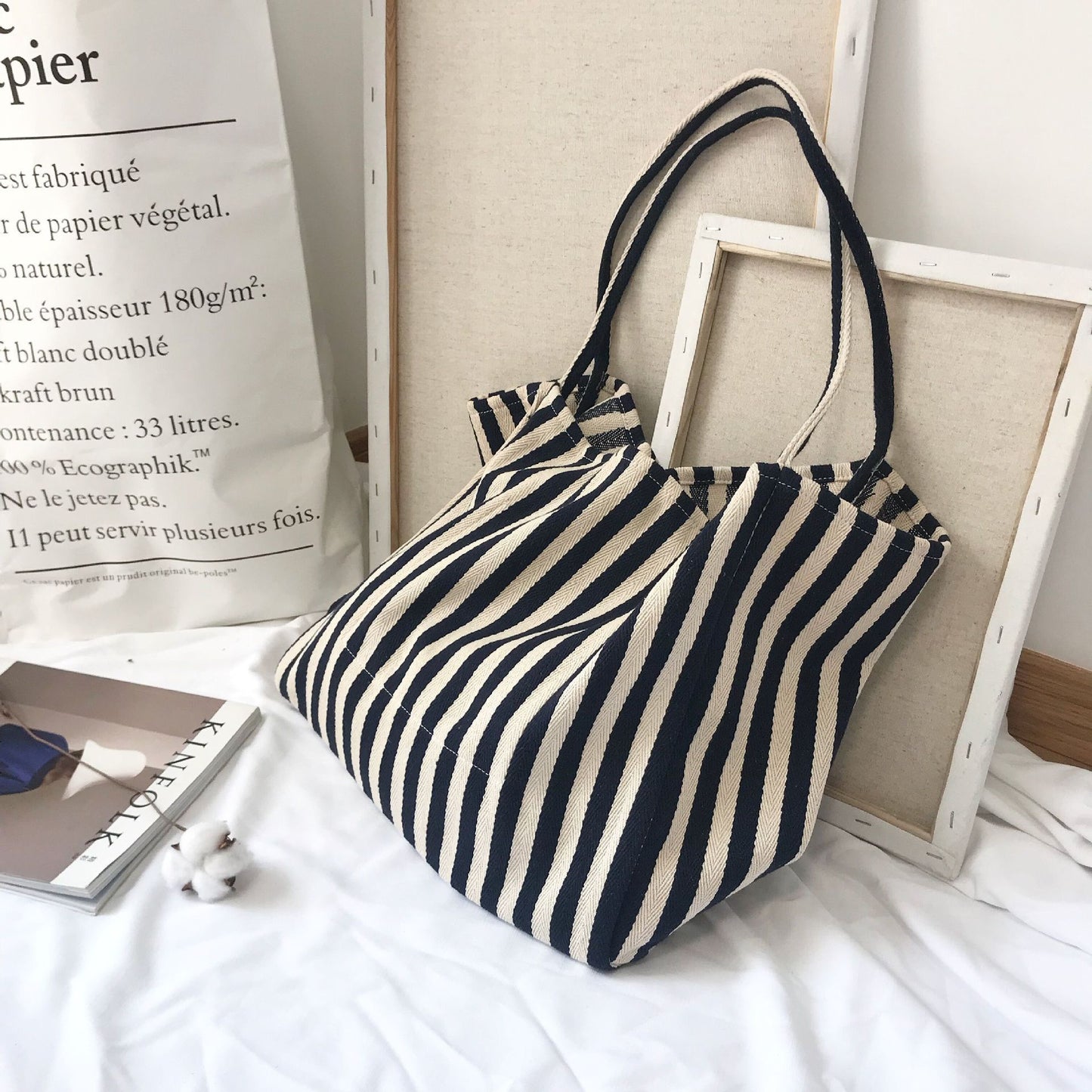 Retro Canvas Large Capacity Women's Fashion Stripe Shoulder Bag