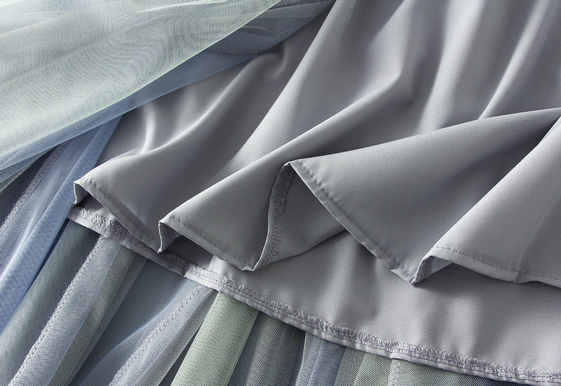 Spring And Autumn Double Layer Mesh Bubble Skirt Gradient