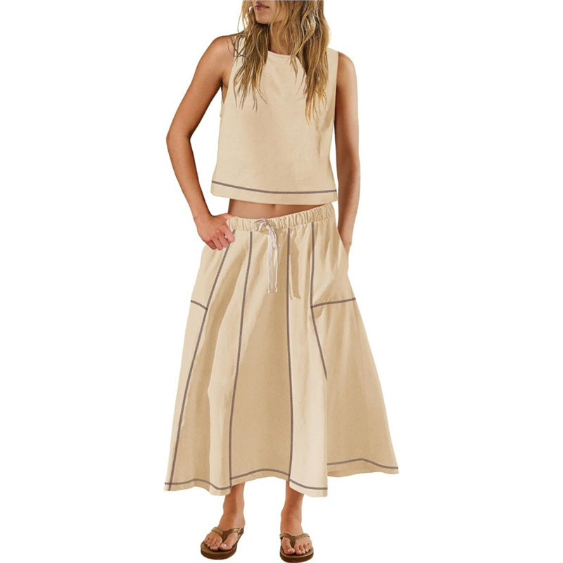 Sleeveless Vest And Skirt Set For Women