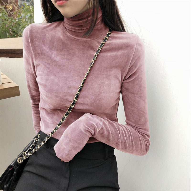 Women's Gold Velvet Turtleneck Bottoming Shirt All-matching Thickened Inner Wear