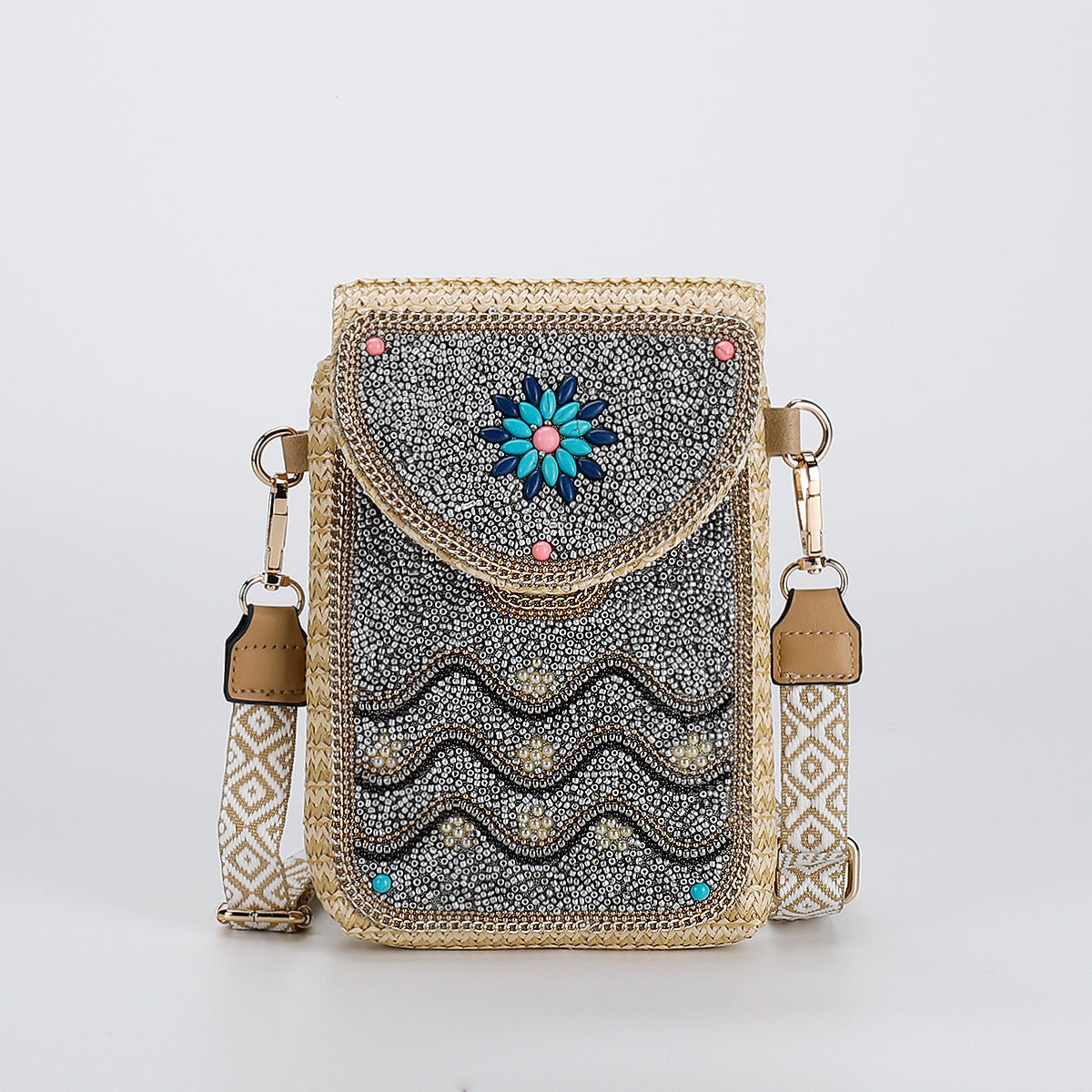 Rice Bead Bag Woven Women's Shoulder