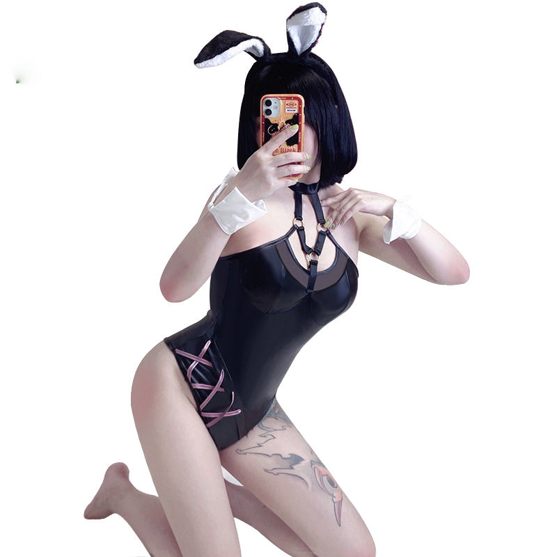 Women's Simple Patent Leather Tight-fitting One-piece Uniform