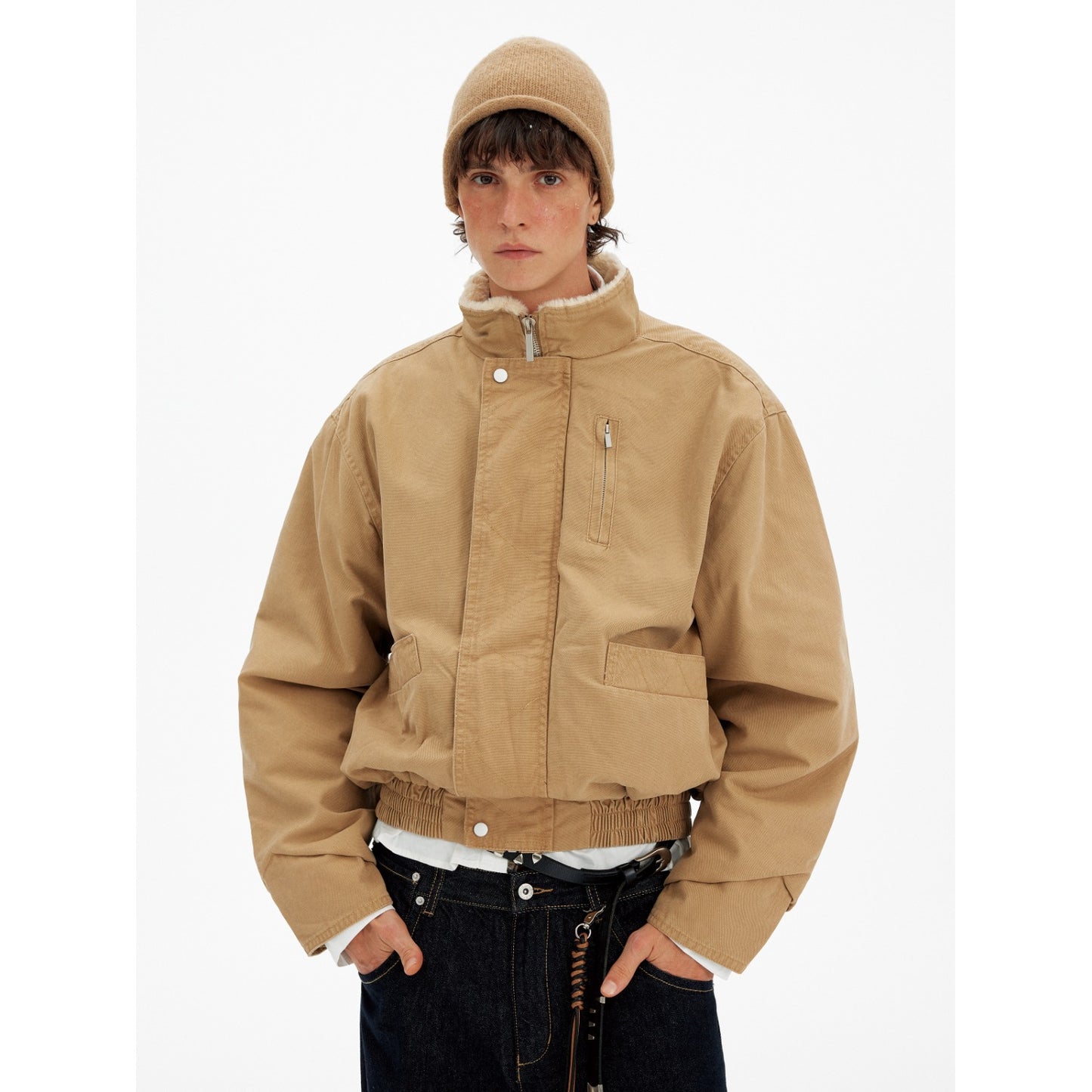 Retro Barn-style Stand Collar Work Jacket For Men And Women