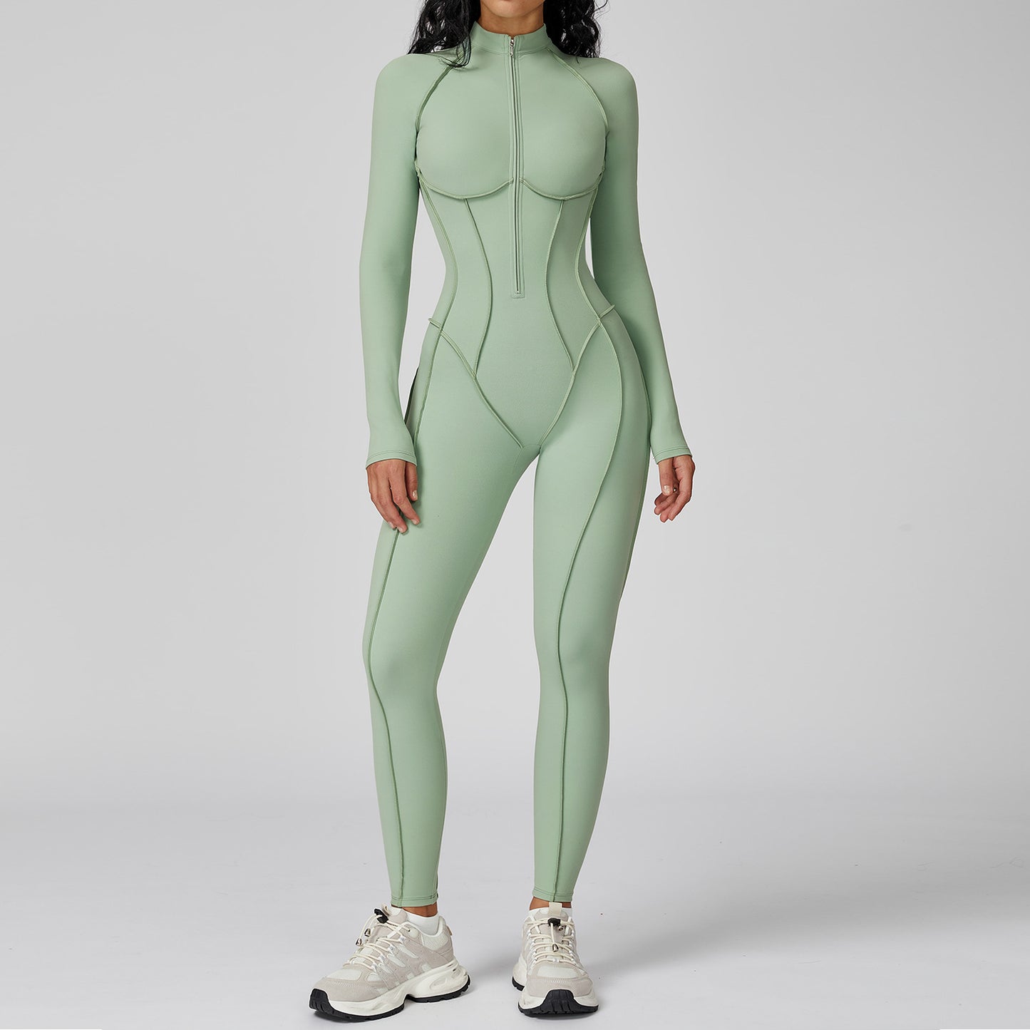 High-intensity Sports Contrast Color Stand-up Collar Jumpsuit