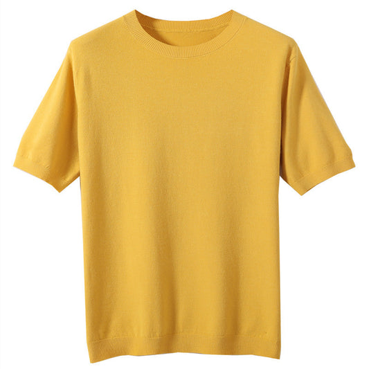 Spring And Summer New Knitted Round Neck Short-sleeved Shirt Bottoming Shirt For Men