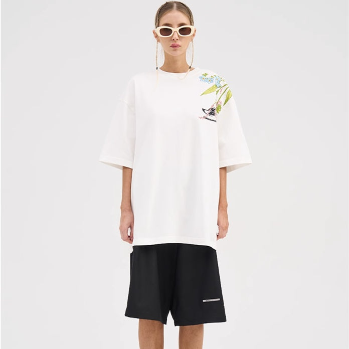 Floral Embroidered Simple Short-sleeved T-shirt