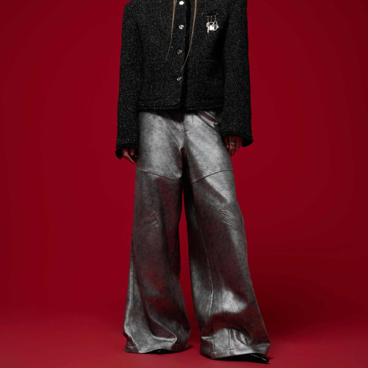 Advanced Loose Silver Wide-leg Casual Pants