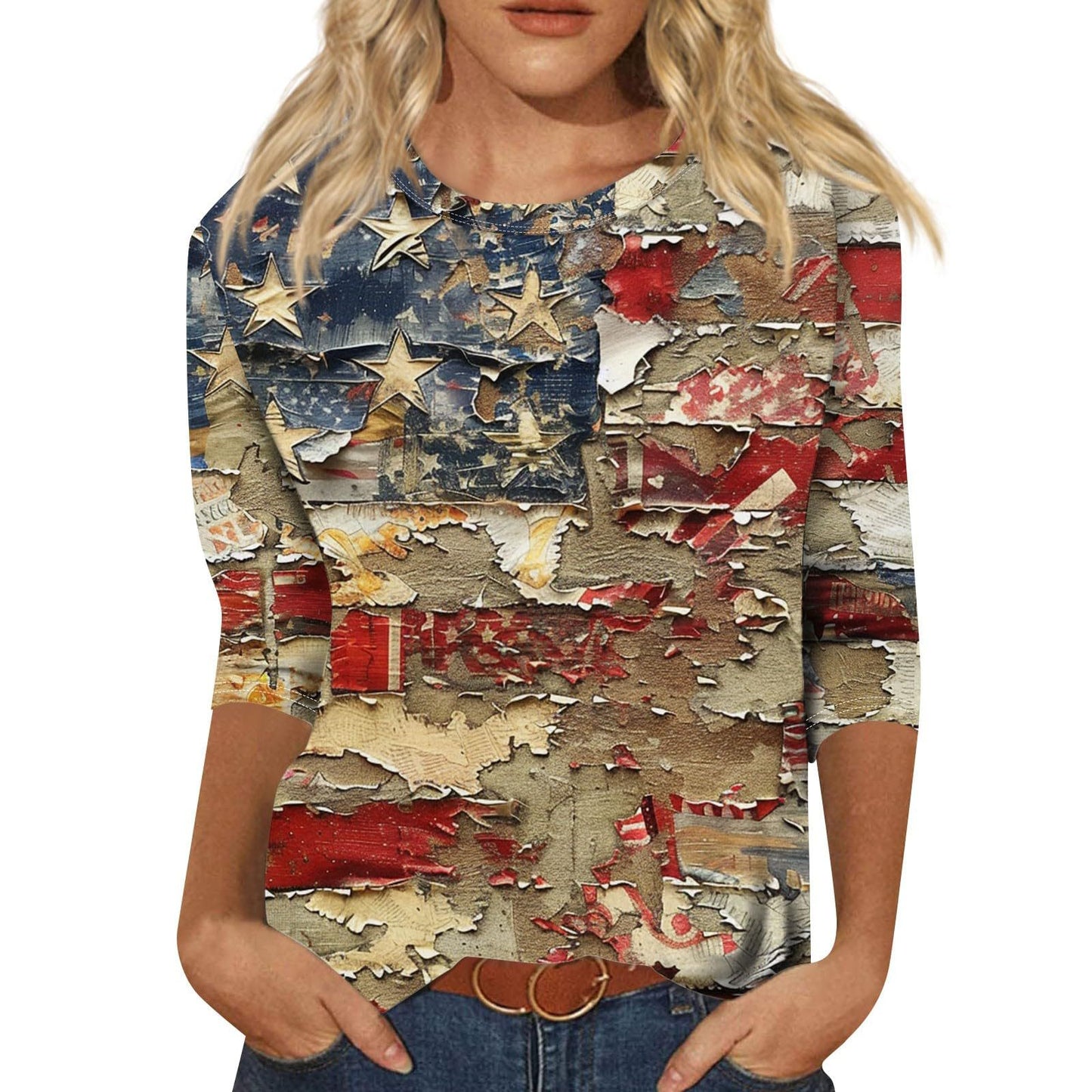 Long Sleeve Round Neck Slim Summer Tie-dyed Printed Clothing