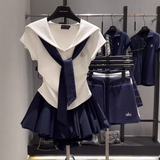 Fake Two-piece Shawl T-shirt And Skirt Fashion Set