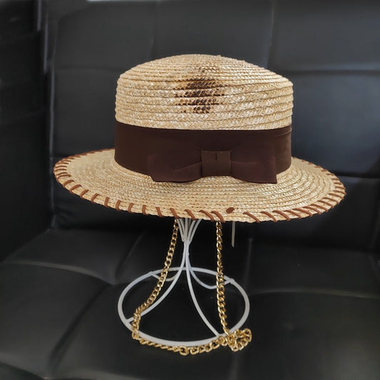 Flat-top Short-brimmed Golden Chain Tide Sun Protection Casual Straw Hat