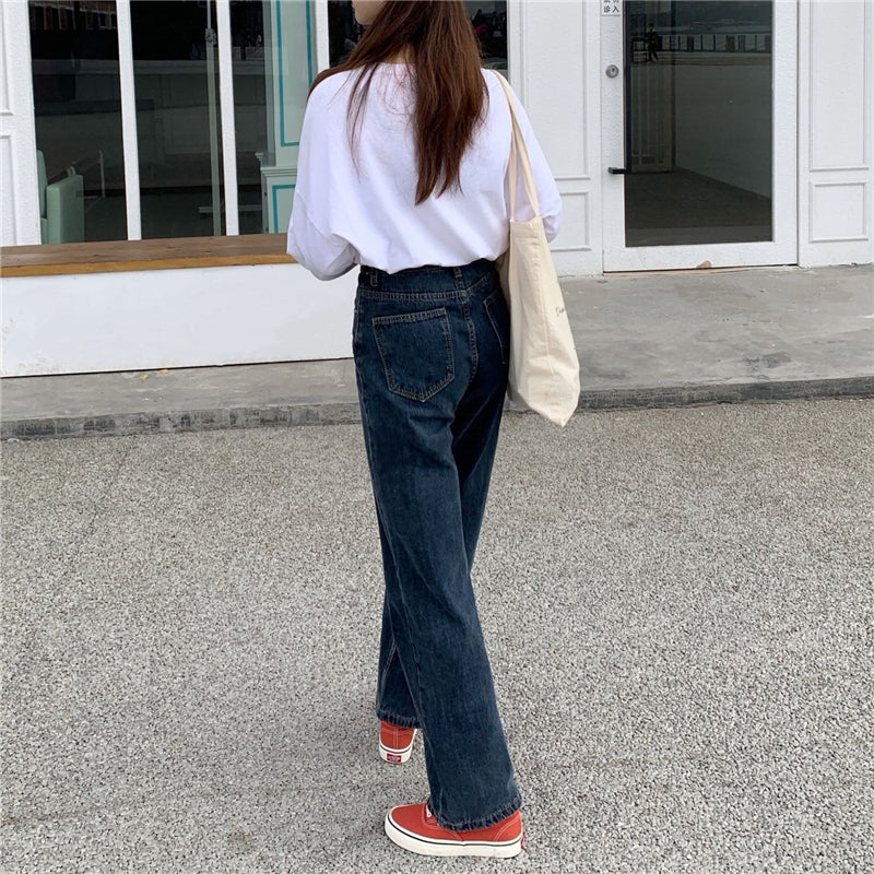 Women's Fall Retro High Waist Wide Leg Loose Jeans