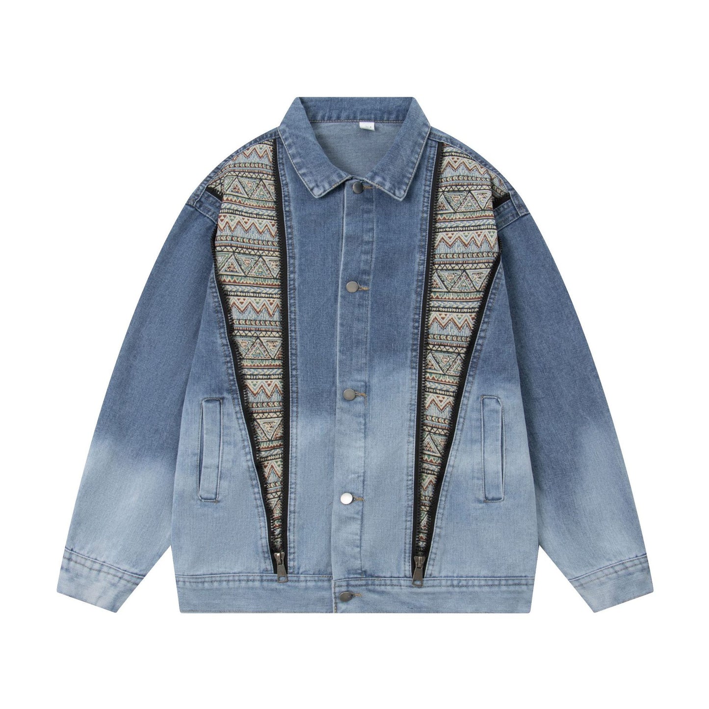 Jakke i denim med lynlåslukning og syninger